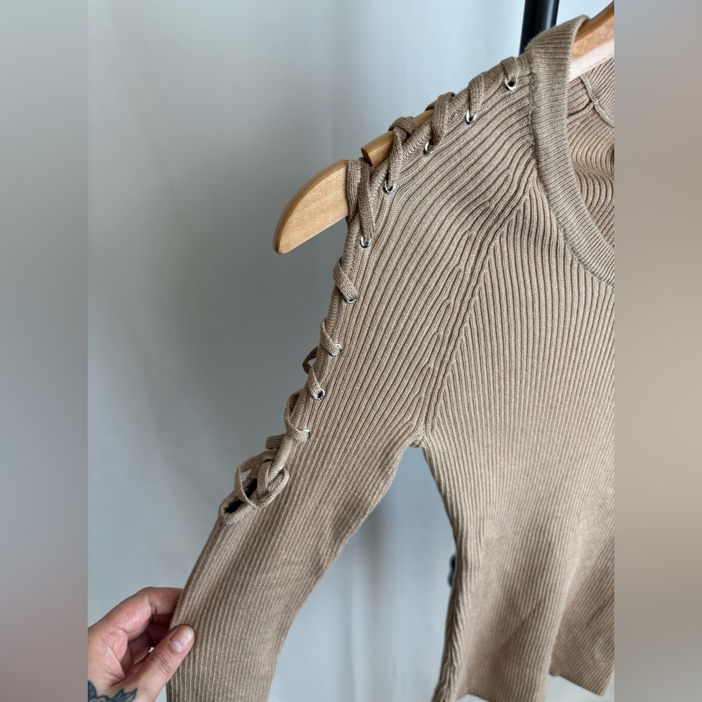Bebe Tan Ribbed Knit Sweater - Picture 4 of 8
